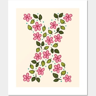 Floral Monogram Letter X Posters and Art